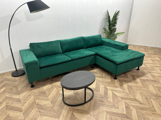 Groene Velvet Hoekbank ~ Losse Kussens Met Afneembare Hoezen