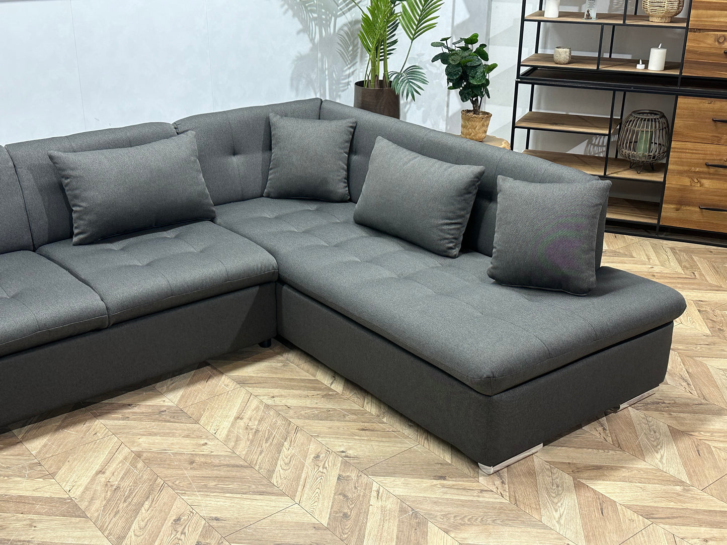 !Showroommodel! Grijze Suède Stoffen U Bank