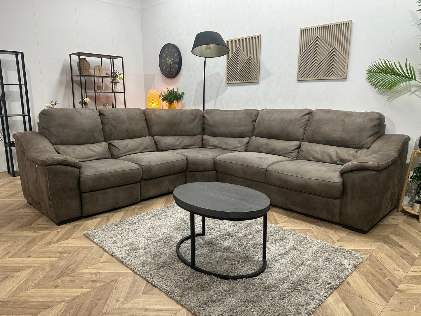 Bruine Suède Stoffen Hoekbank ~ Relaxfunctie