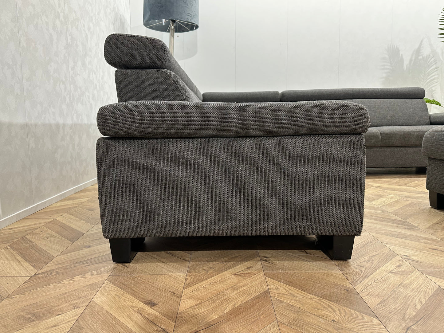 Antraciet Hoekbank Inc Hocker ~ Verstelbare Arm/Hoofdsteunen