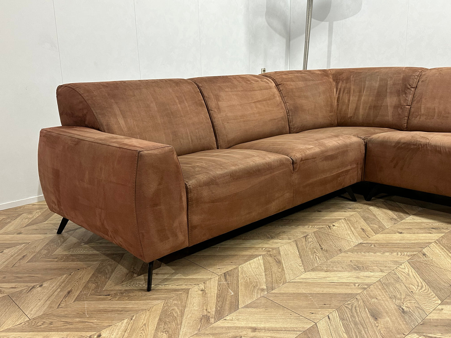 Cognac Bruine Suède Lederen U Bank ~ Vaste Kussens