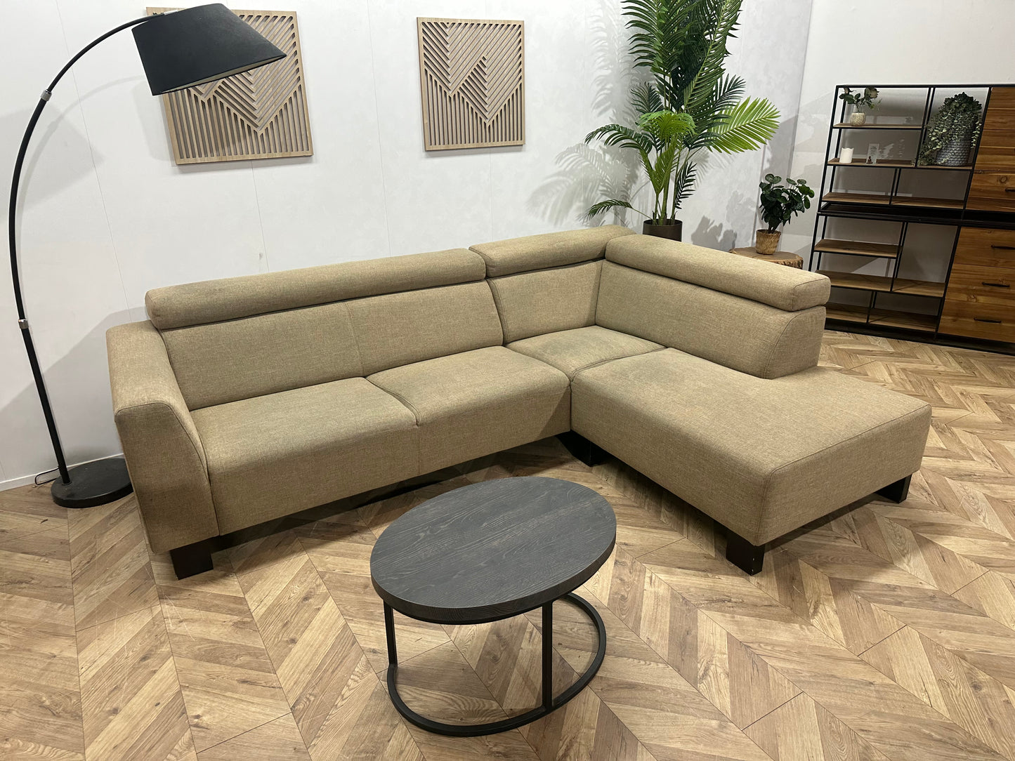 Beige Hoekbank ~ Verstelbare Hoofdsteunen