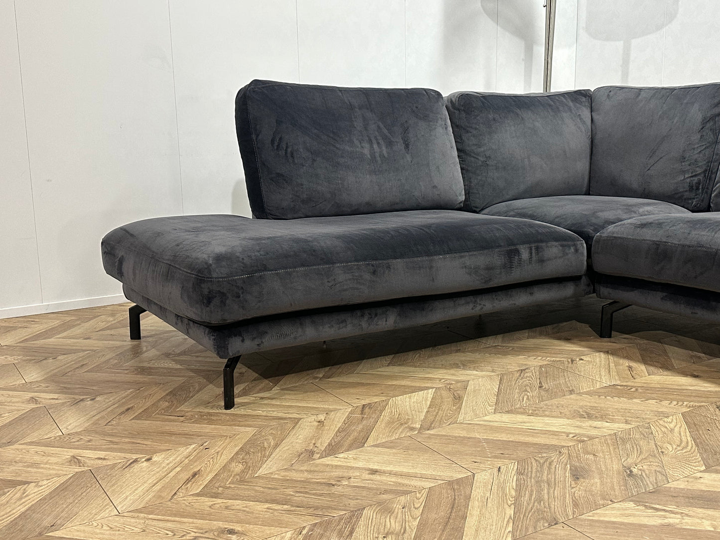 Pura Vida Blauwe Velvet Hoekbank ~ Losse Kussens Met Afneembare Hoezen