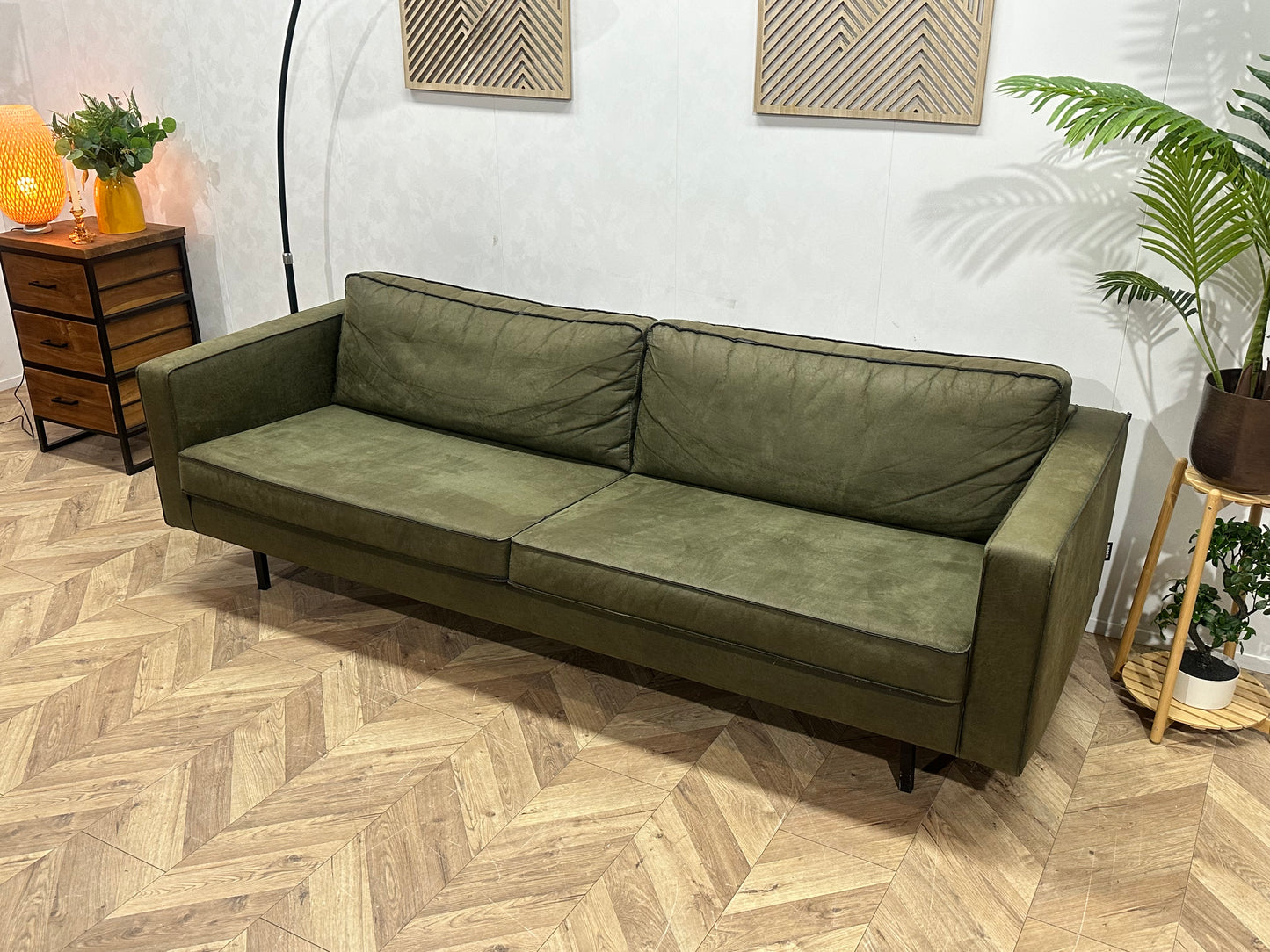 Woood Groene Suède Stoffen 2.5-Zits Bank ~ Losse Kussens Met Afneembare Hoezen