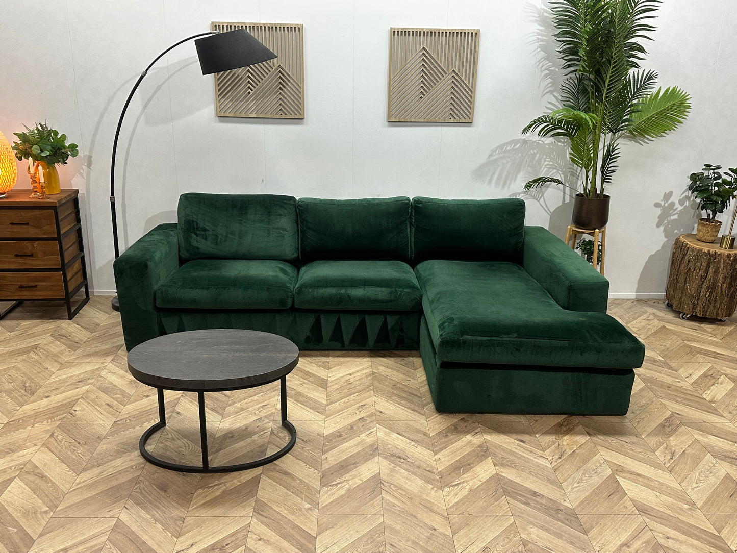 Groene Velvet Hoekbank ~ Losse Kussens Met Afneembare Hoezen