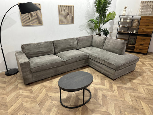 Woood Grijze Ribstof Hoekbank ~ Losse Kussens Met Afneembare Hoezen