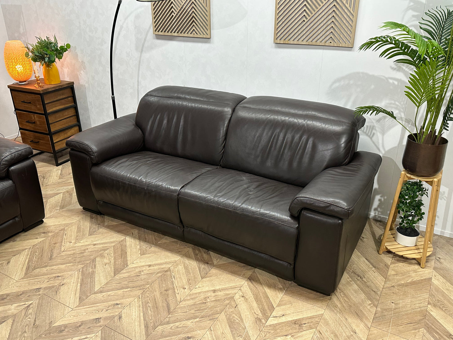 Bruine Echt Lederen 2.5-Zits Bank Inc Fauteuil ~ Verstelbare Hoofdsteunen