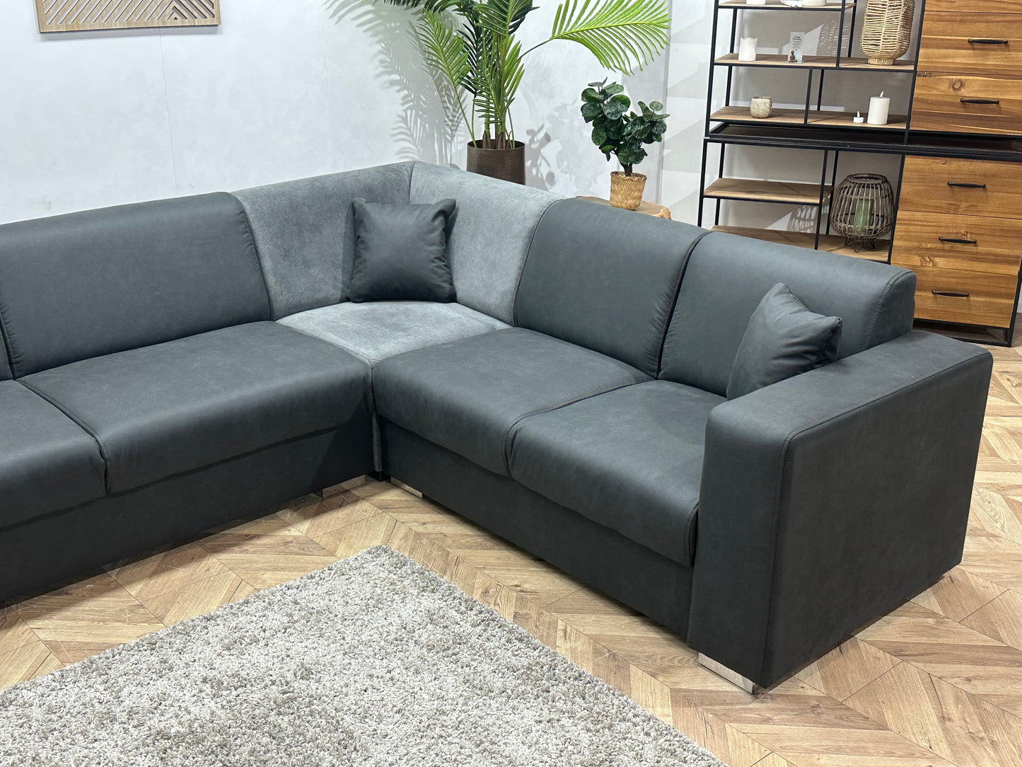 !Showroommodel! Antraciet/Grijze Suède Lederen/Velvet Hoekbank