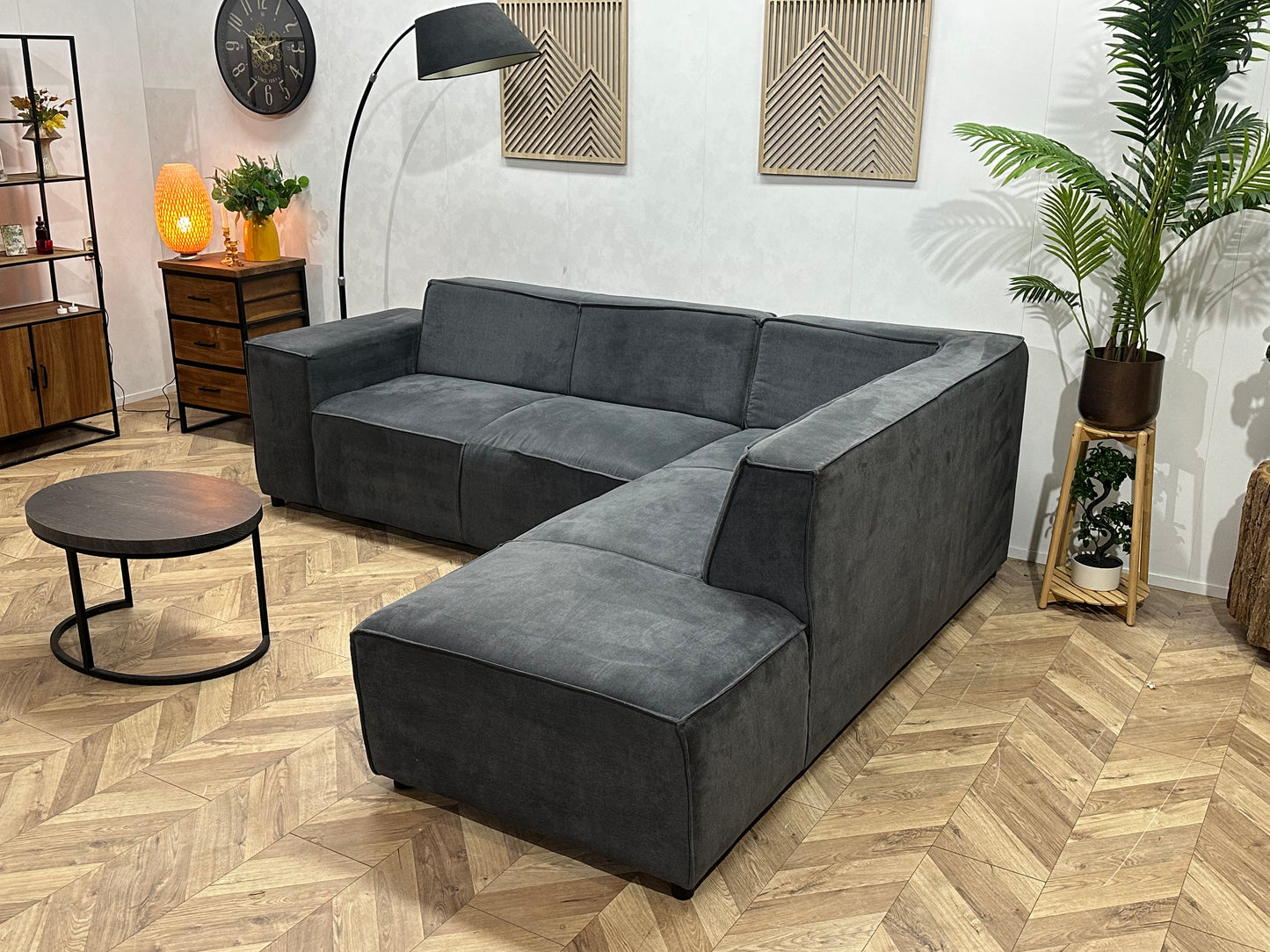Antraciet Suède Stoffen Hoekbank ~ Vaste Kussens