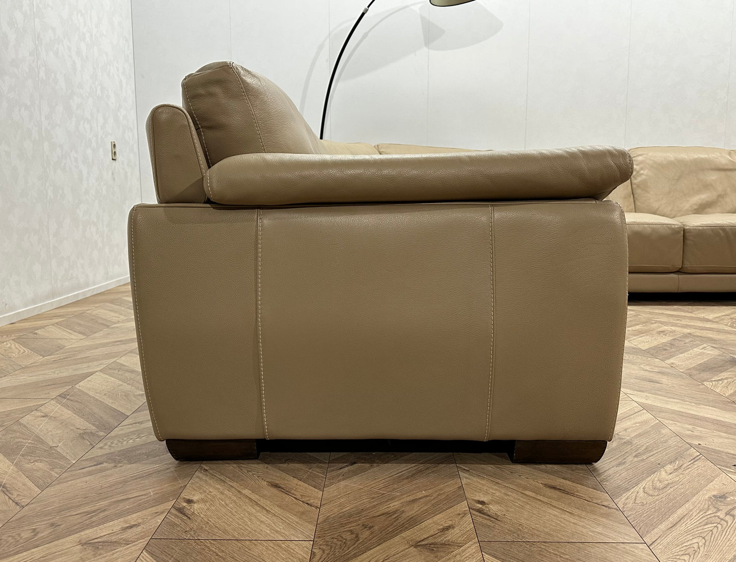 Leatherworld Beige Echt Lederen U Bank ~ Vaste Kussens