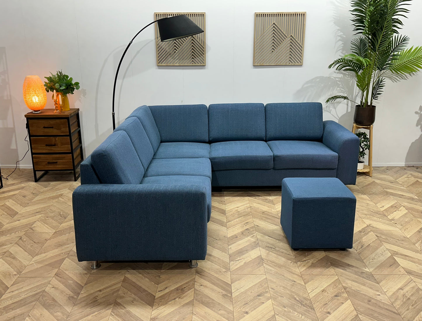 Blauwe Hoekbank Inc Hocker ~ Losse Rugkussens Met Afneembare Hoezen