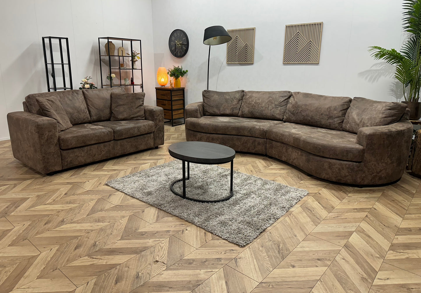 Bruine Suède Stoffen Design Banken Set ~ Losse Kussens Met Afneembare Hoezen