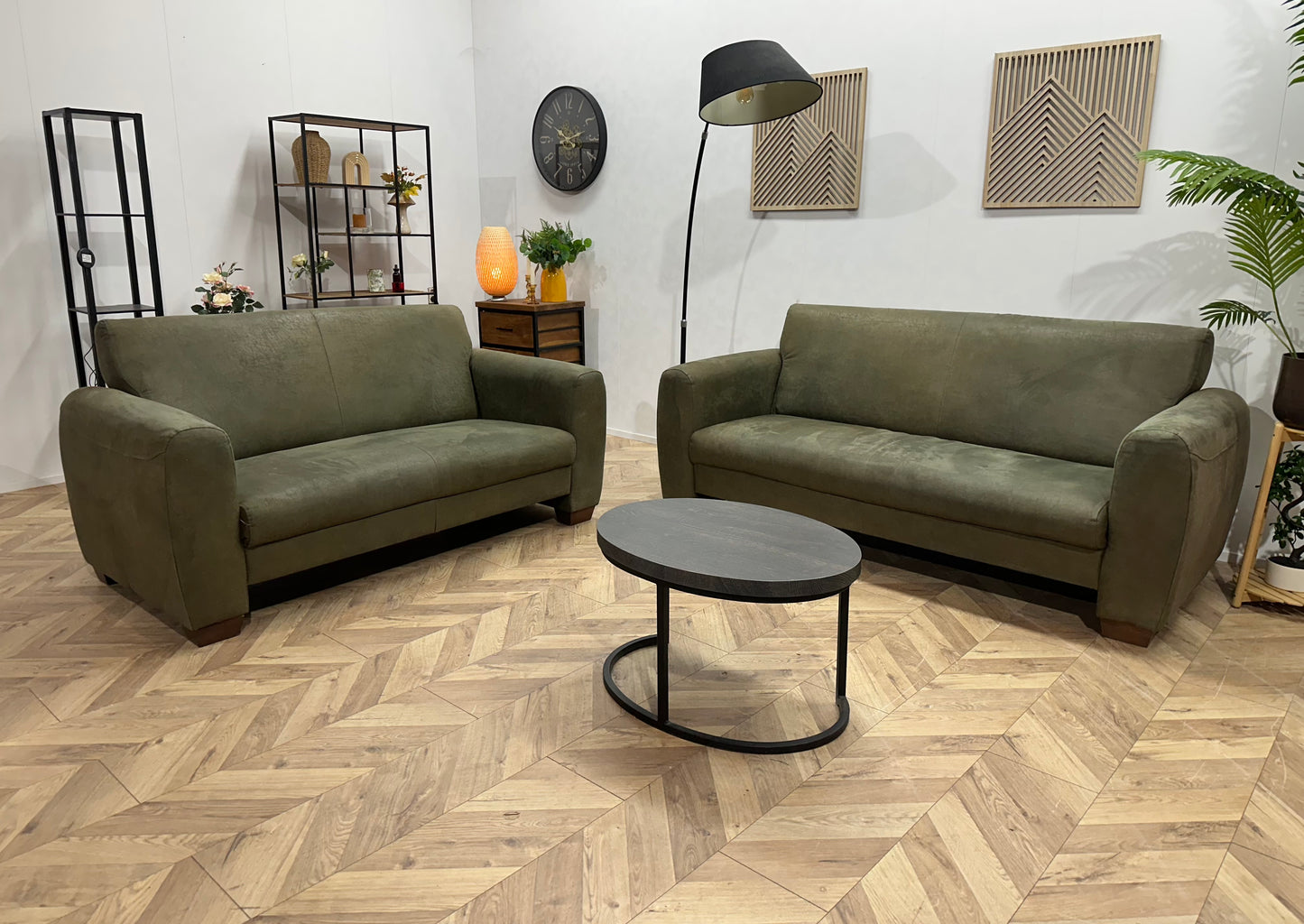 Groene Suède Stoffen Banken Set ~ Vaste Kussens