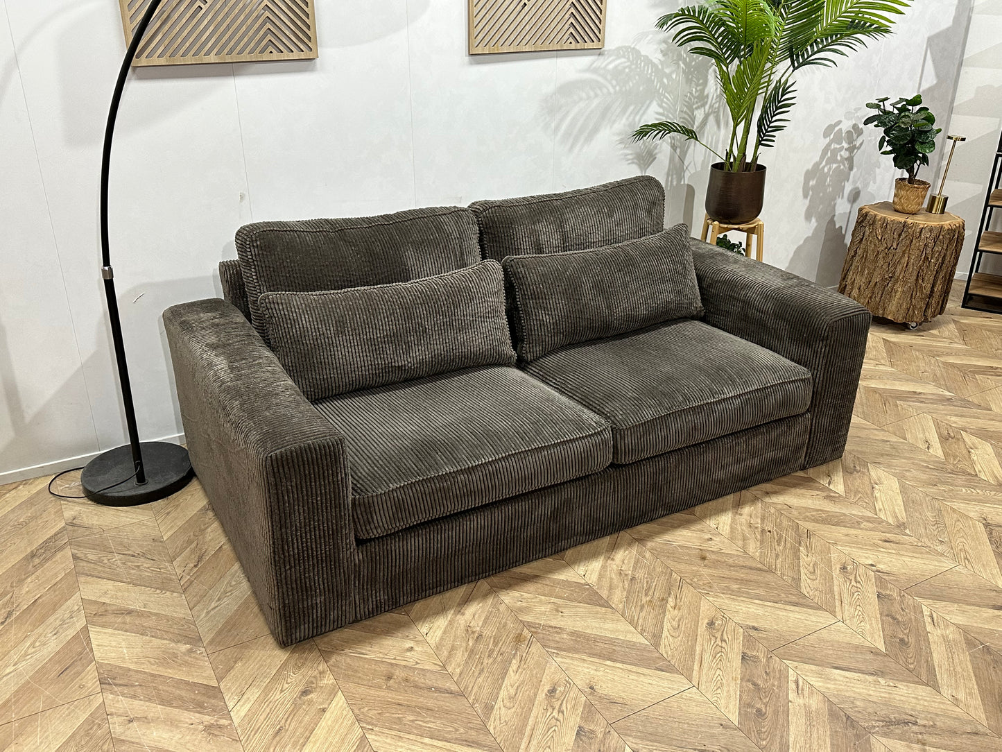 Antraciet Ribstof 2.5-Zits Bank ~ Losse Kussens Met Afneembare Hoezen