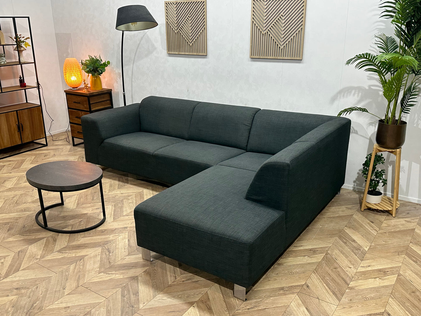 Antraciet Hoekbank ~ Vaste Kussens