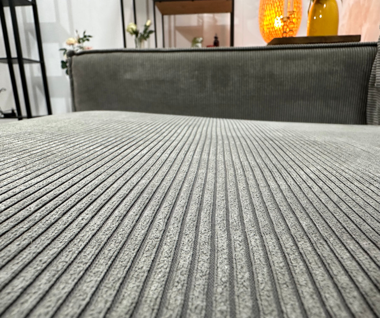 Woood Grijze Ribstof Hoekbank ~ Losse Kussens Met Afneembare Hoezen