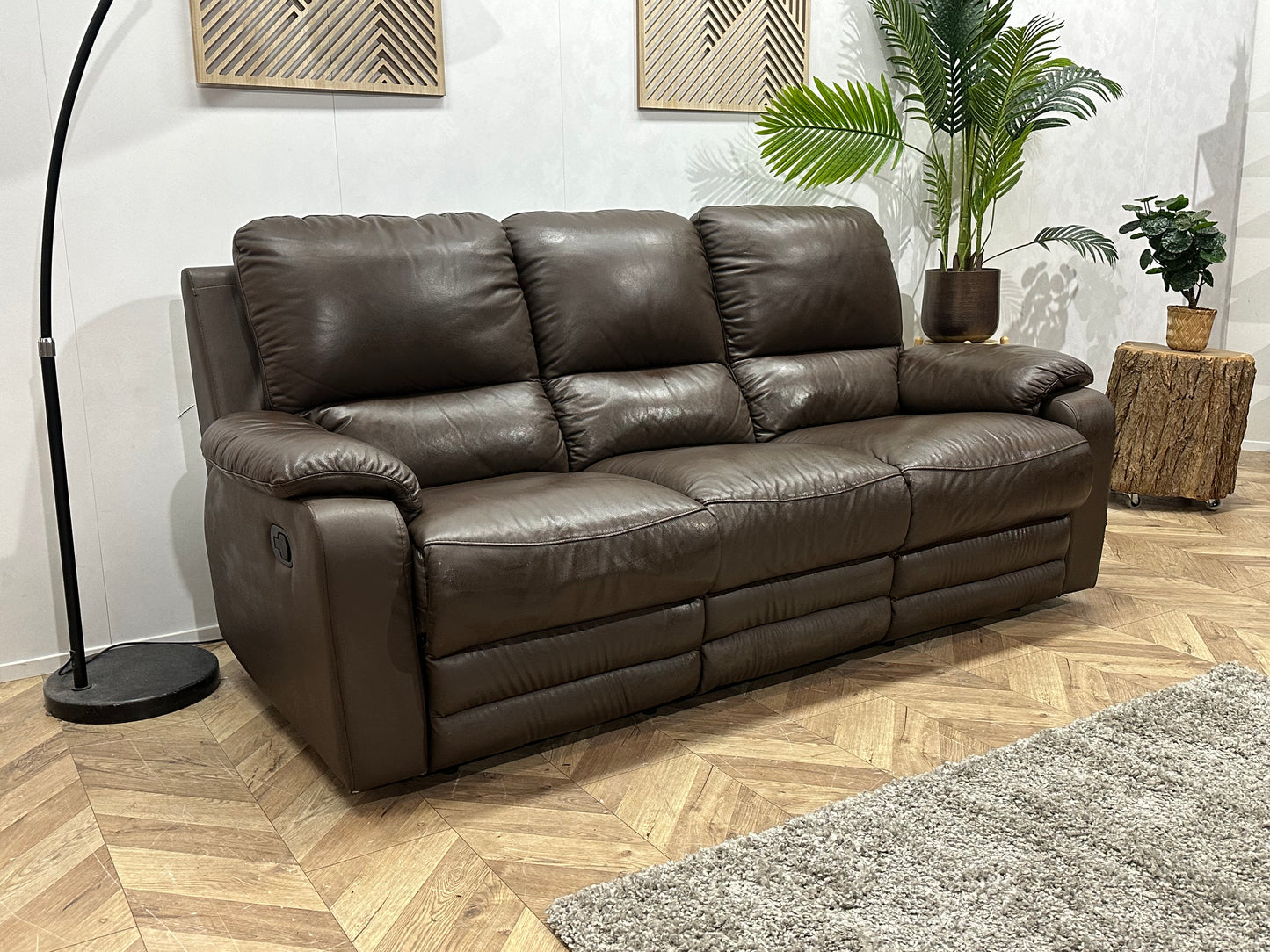 Bruine Echt Lederen 3-Zits Bank ~ Relaxfunctie