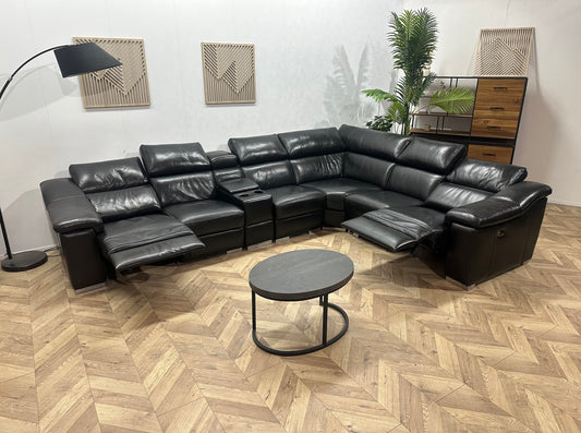 Zwart Echt Lederen Ruime Hoekbank ~ Relaxfunctie ~ Kleine Opbergruimte ~ Verstelbare Hoofdsteunen