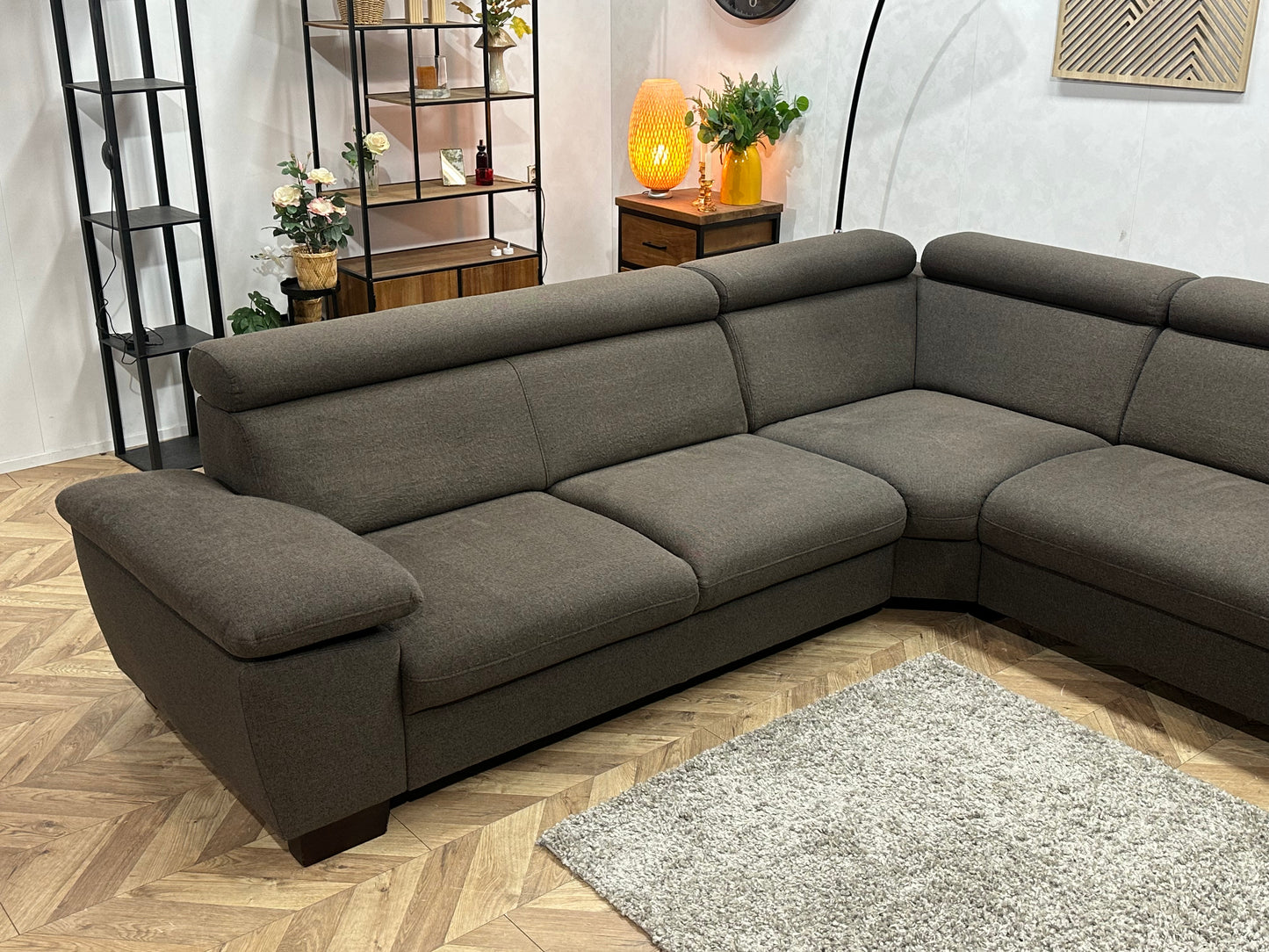 Antraciet Hoekbank ~ Verstelbare Arm/Hoofdsteunen