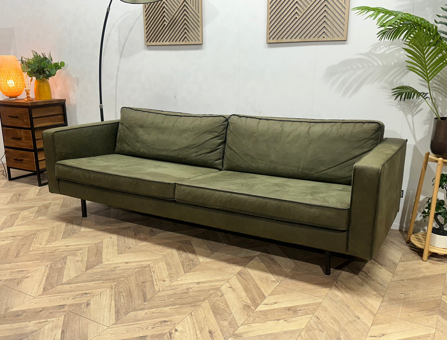 Woood Groene Suède Stoffen 2.5-Zits Bank ~ Losse Kussens Met Afneembare Hoezen