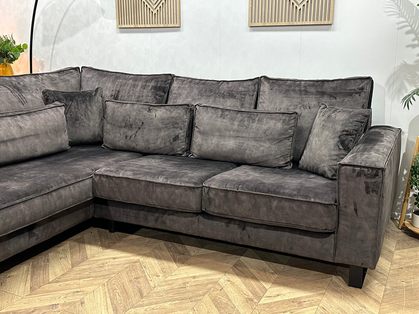 Antraciet Velvet Hoekbank ~ Losse Kussens Met Afneembare Hoezen
