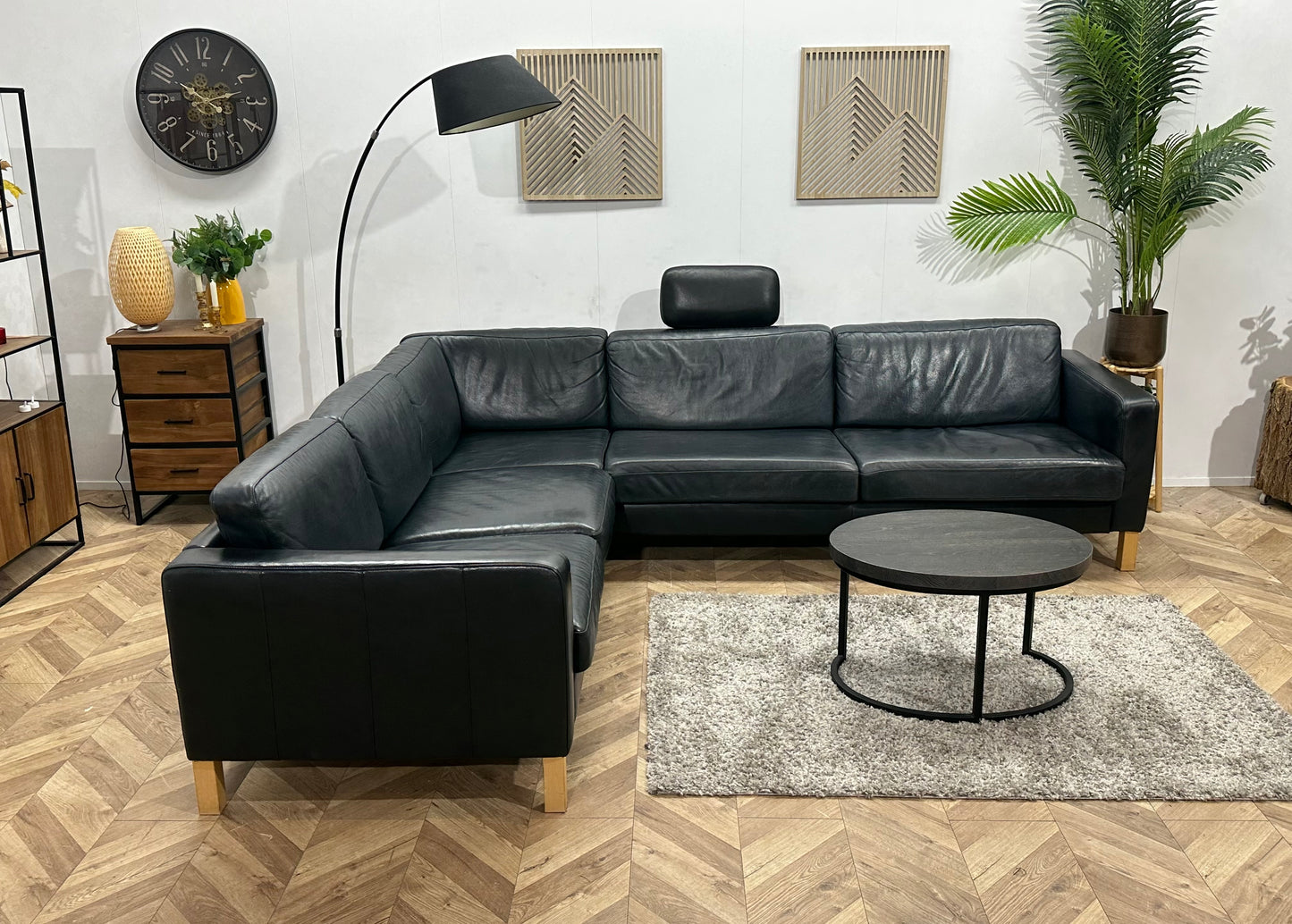 Zwarte Echt Lederen Hoekbank ~ Losse Kussens Met Afneembare Hoezen