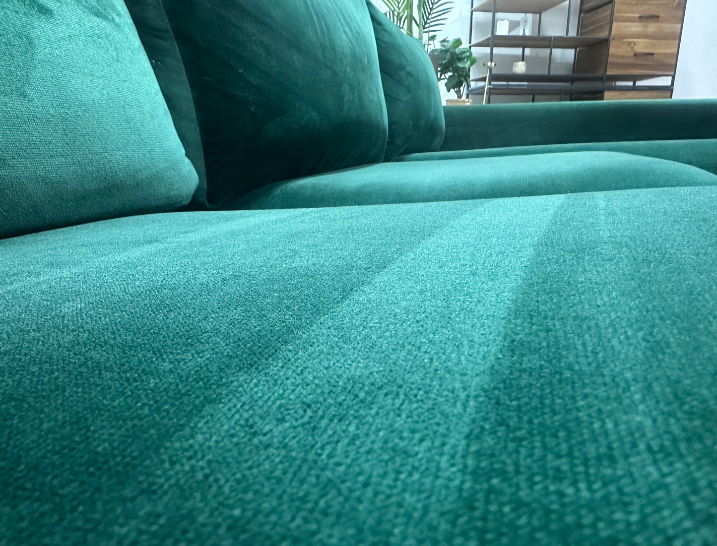 Groene Velvet Hoekbank ~ Losse Kussens Met Afneembare Hoezen