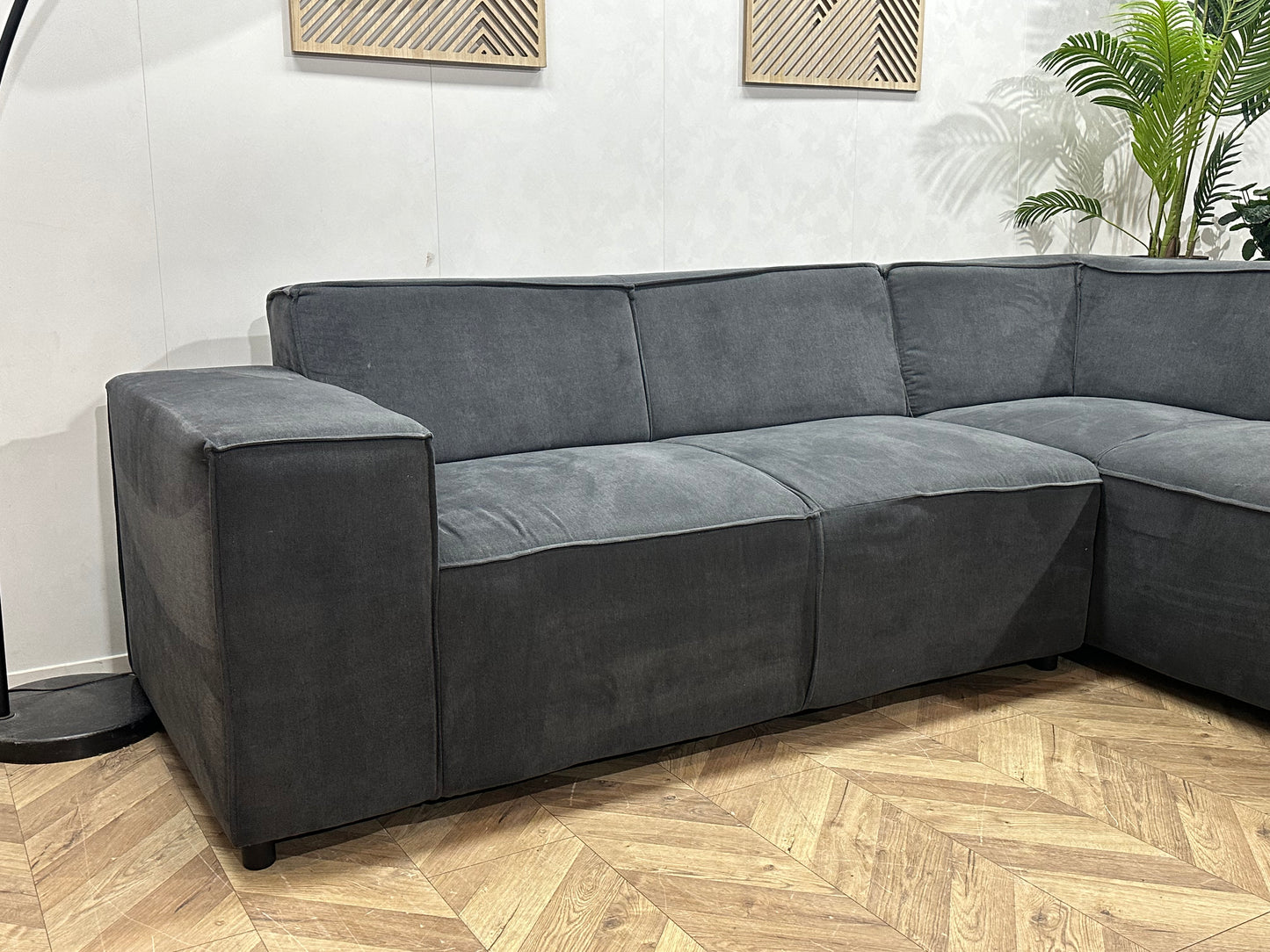 Antraciet Suède Stoffen Hoekbank ~ Vaste Kussens