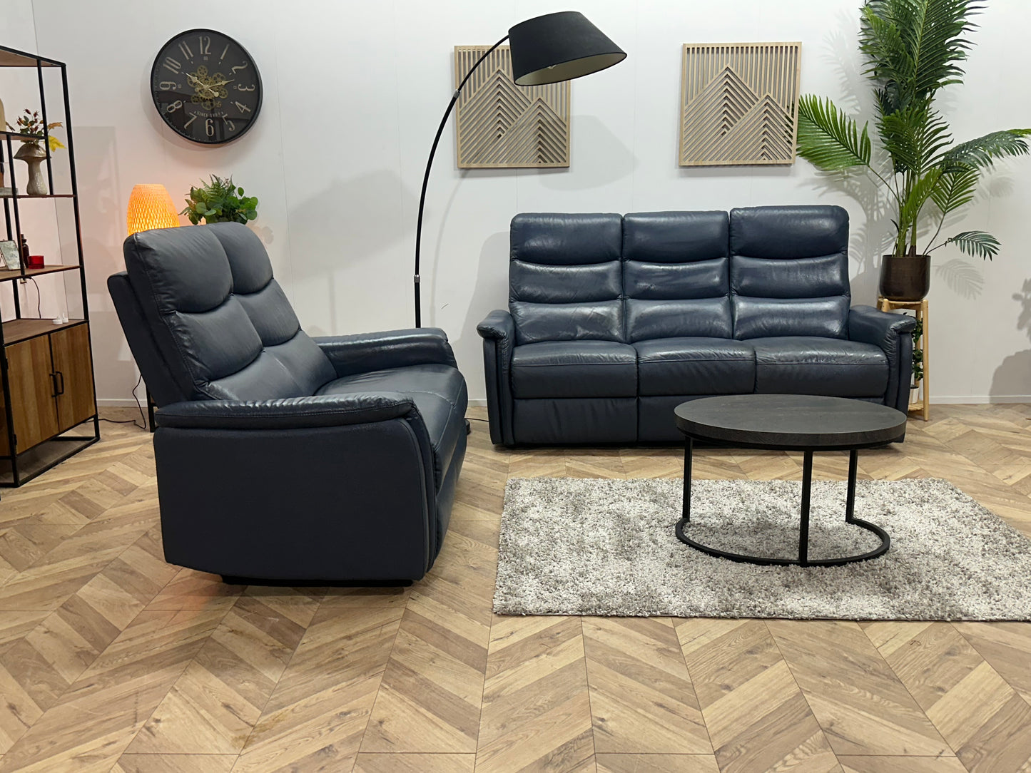 Donker Blauwe Echt Lederen Banken Set ~ Relaxfunctie