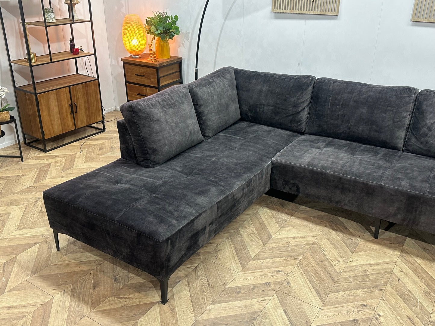 Antraciet Velvet Hoekbank ~ Losse Kussens Met Afneembare Hoezen