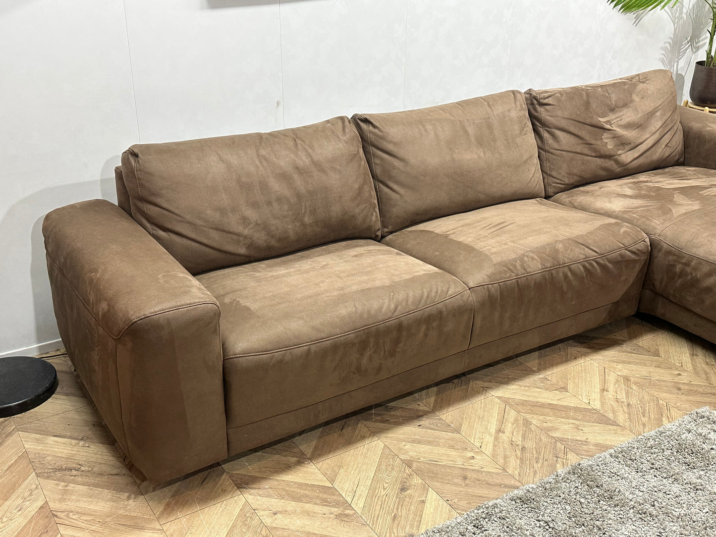 Bruine Suède Stoffen Hoekbank ~ Vaste Kussens