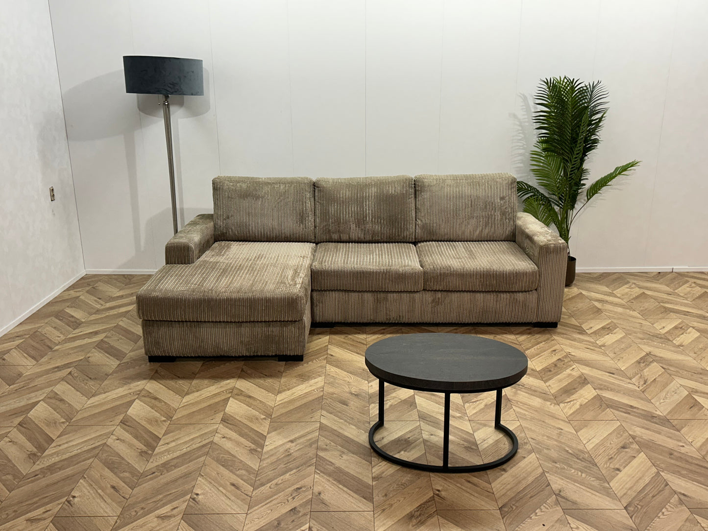 Beige Ribstof Hoekbank ~ Losse Kussens Met Afneembare Hoezen