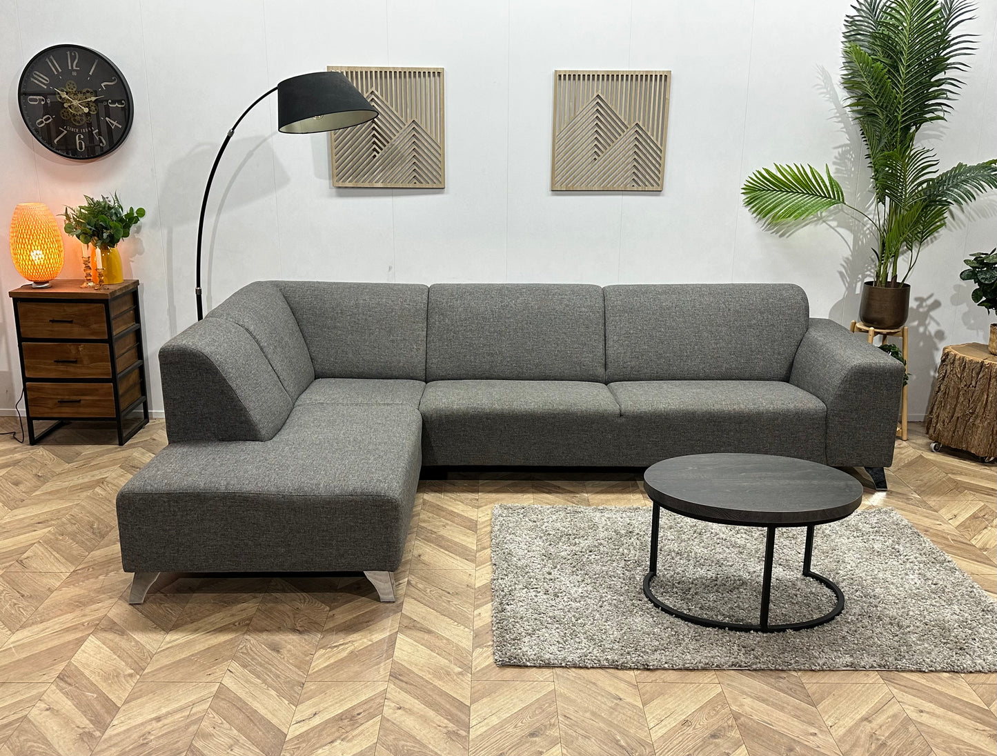 Grijze Hoekbank ~ Vaste Kussens