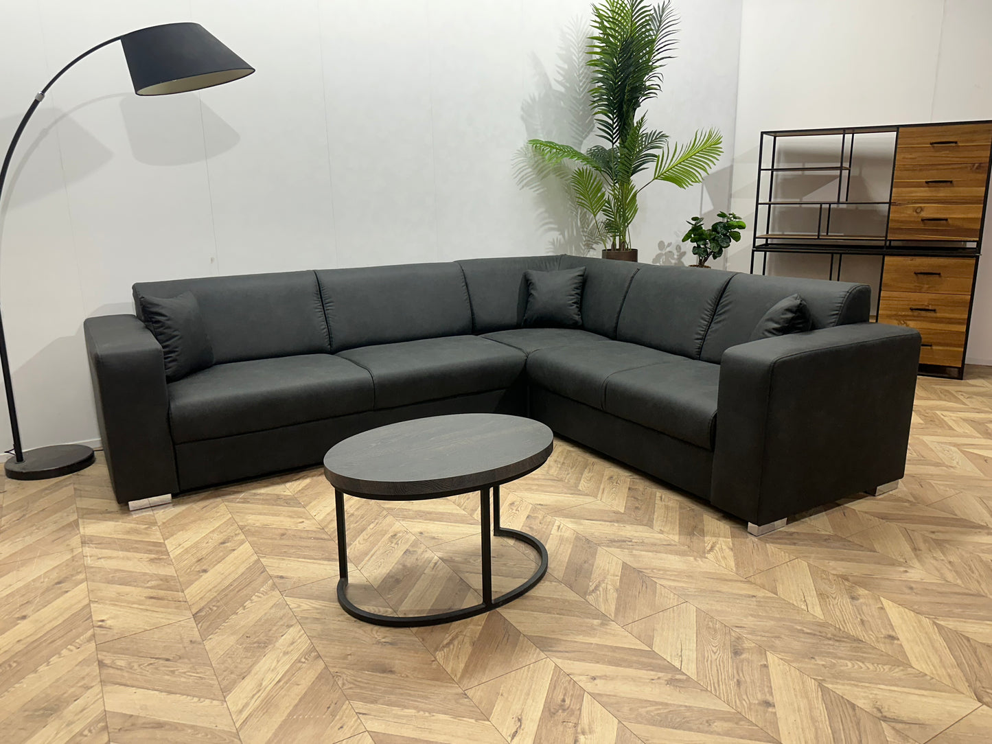 !Showroommodel! Antraciet Leather Look Hoekbank