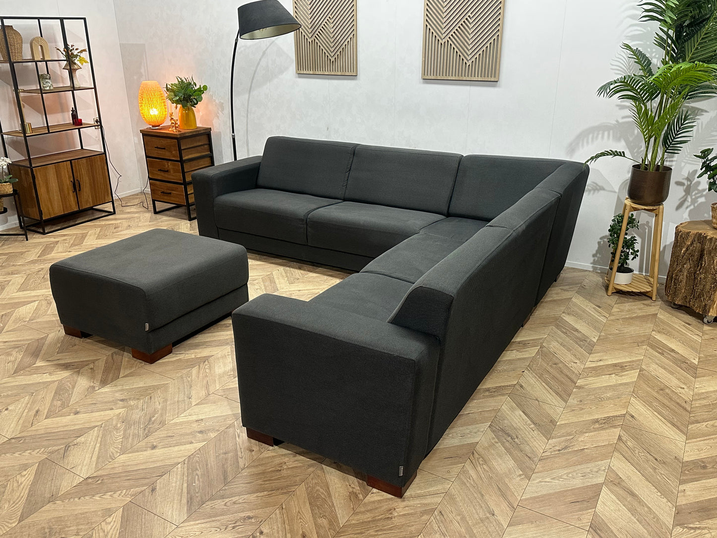 Woood Antraciet Hoekbank Inc Hocker ~ Vaste Kussens