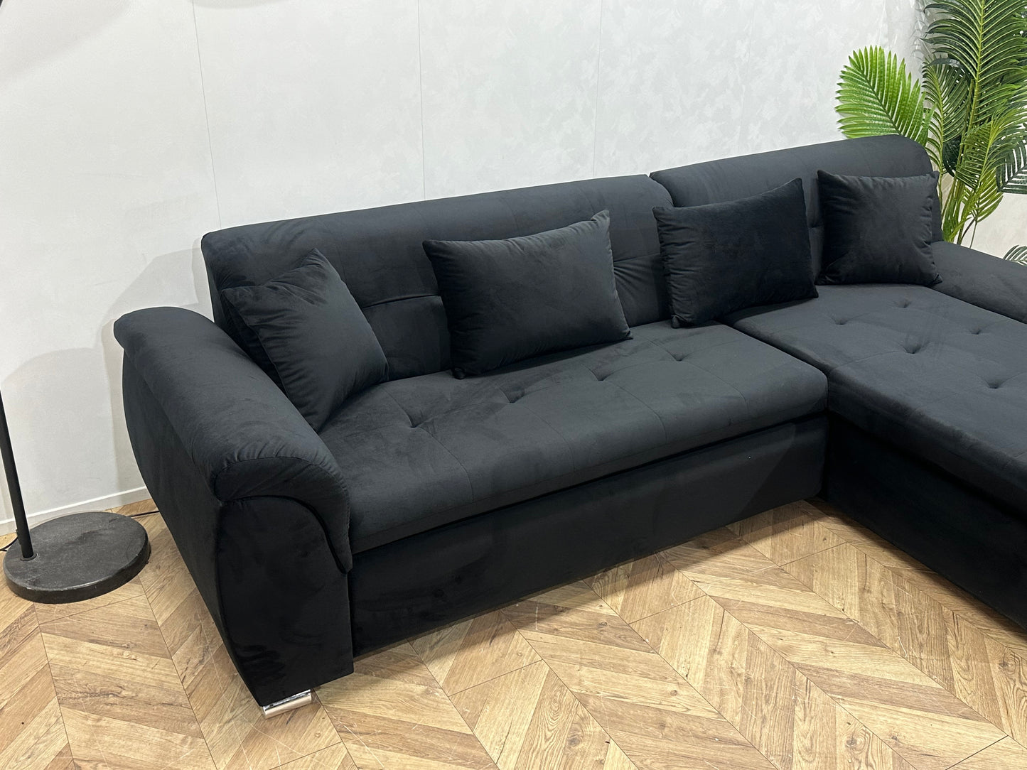 !Showroommodel! Zwart Velvet Hoekbank ~ Opbergruimte ~ Slaapfunctie