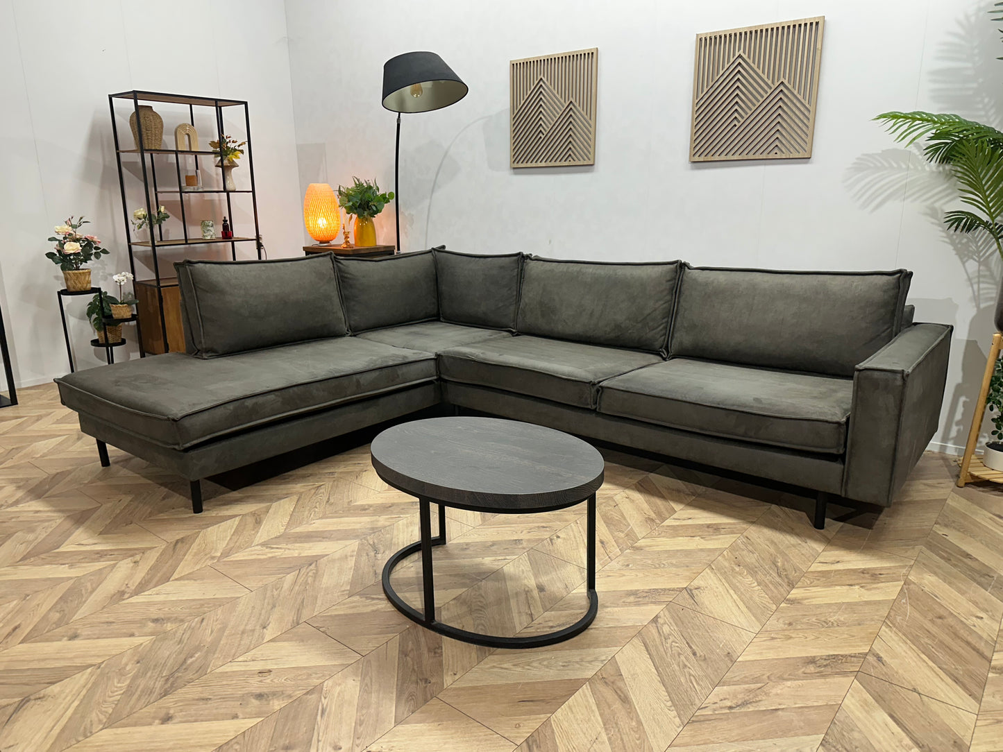 Antraciet Suède Stoffen Hoekbank ~ Losse Kussens Met Afneembare Hoezen