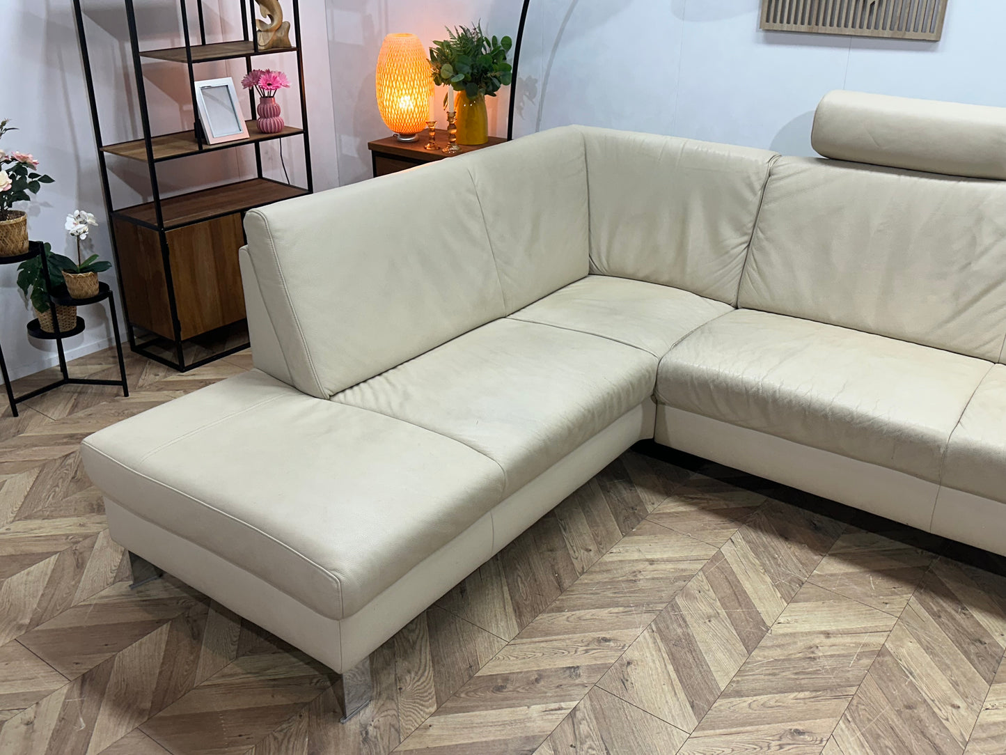 Crème Echt Lederen Ruime U Bank ~ Vaste Kussens