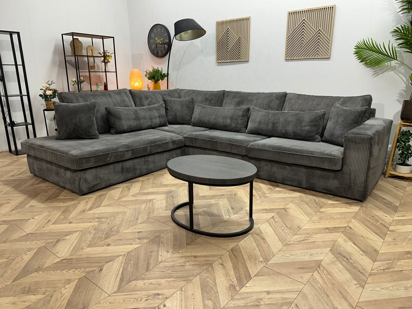 Antraciet Ribstof Hoekbank ~ Nieuwstaat