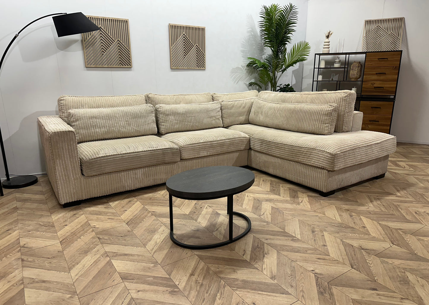 Crème Ribstof Hoekbank ~ Nieuwstaat