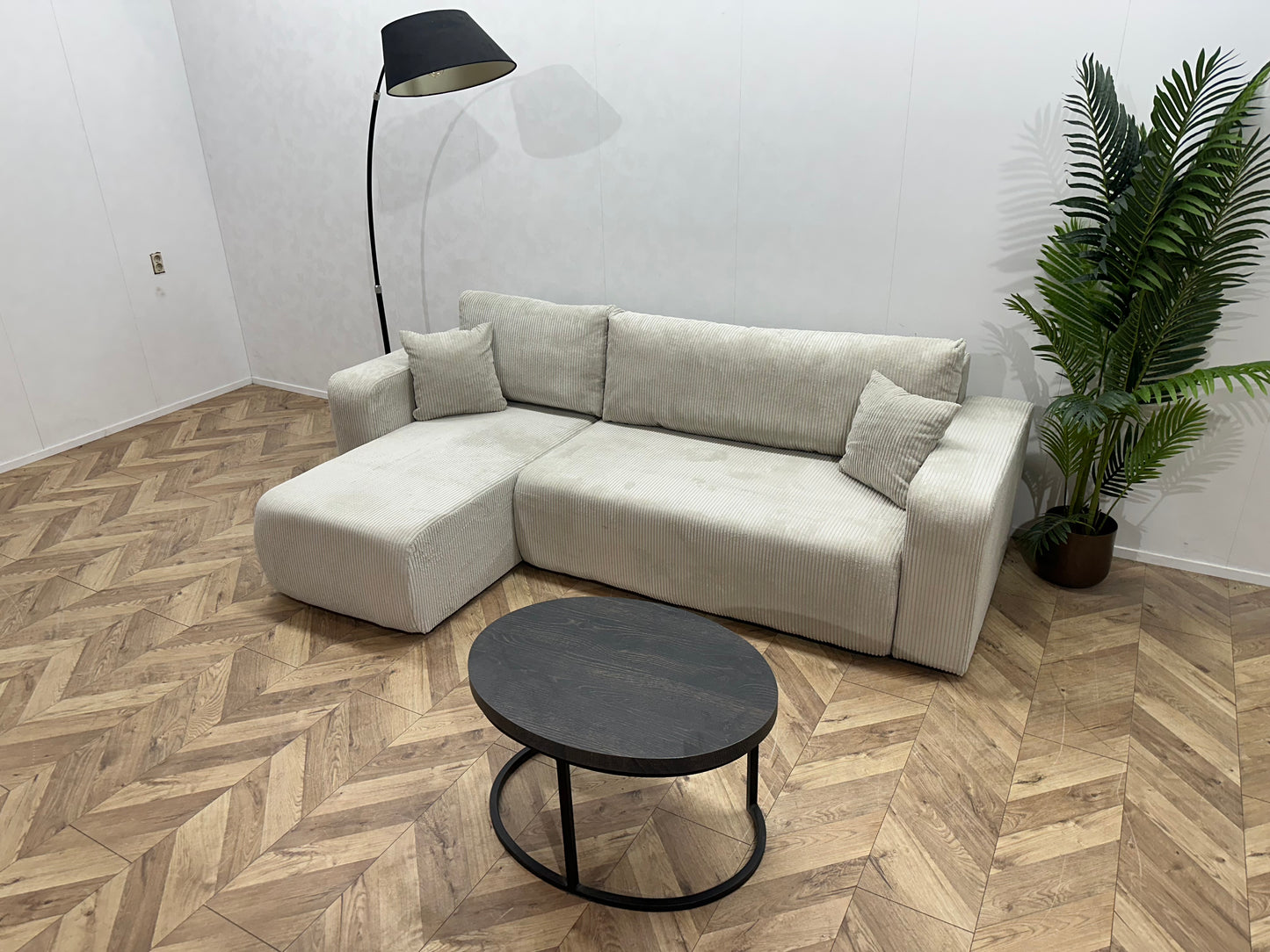 !Showroommodel! Witte Ribstof Hoekbank