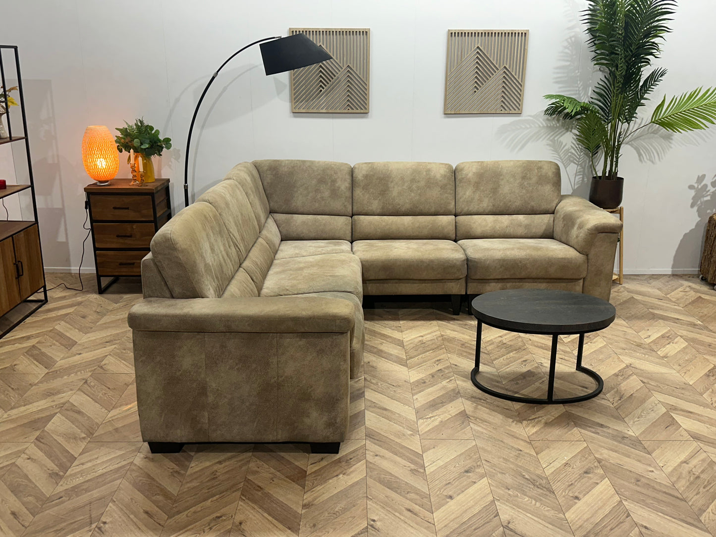 Beige Suède Stoffen Hoekbank ~ Inruilvoordeel