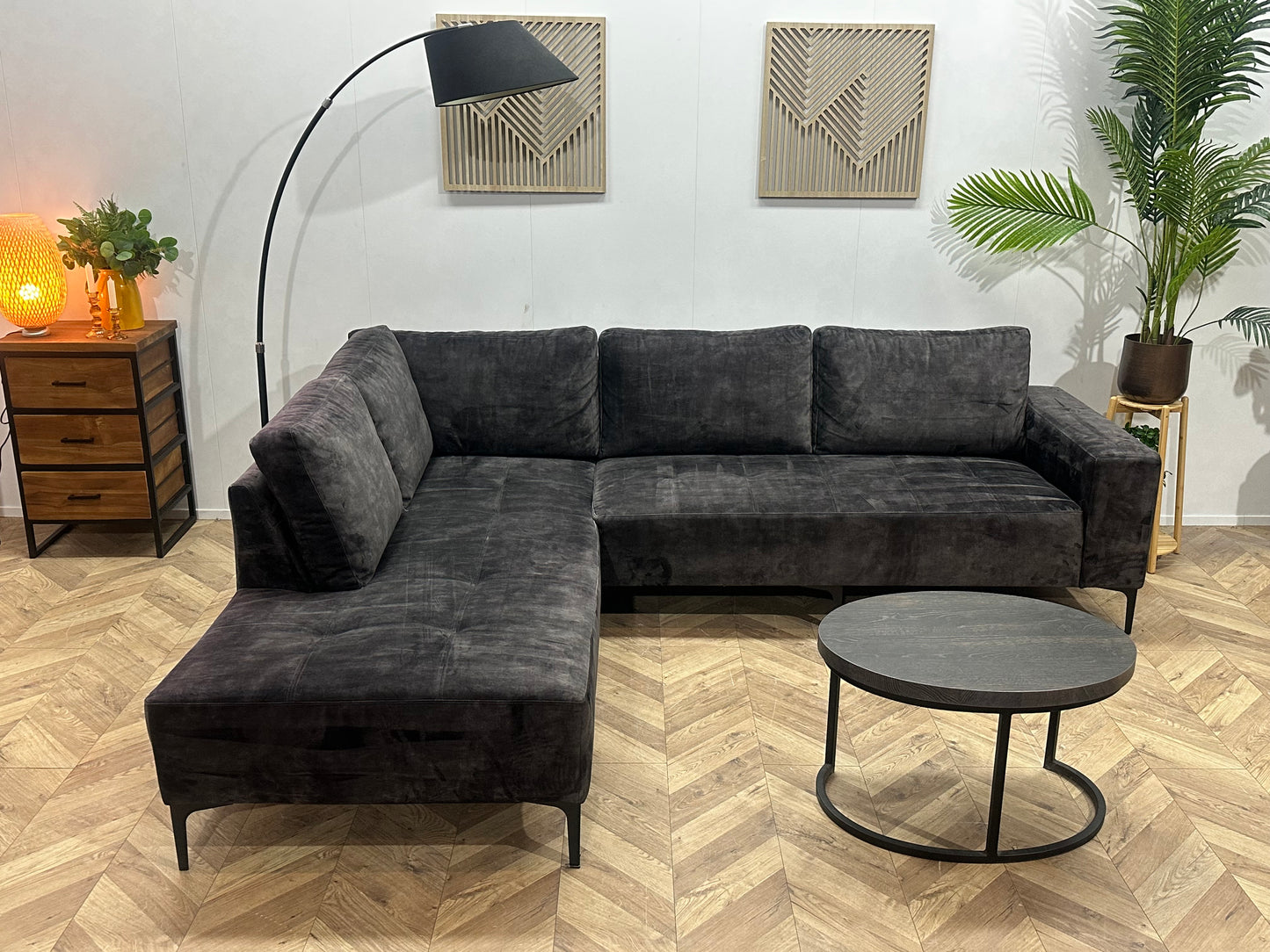 Antraciet Velvet Hoekbank ~ Losse Kussens Met Afneembare Hoezen