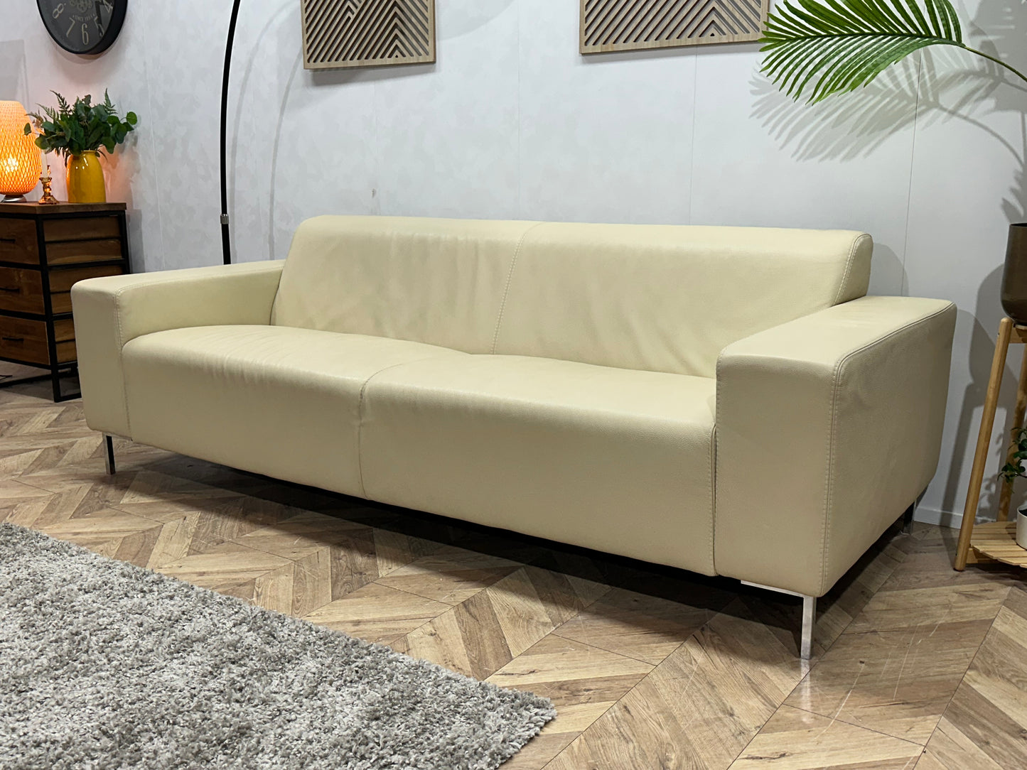 L’Ancoza Crème Echt Lederen 2.5-Zits Bank ~ Vaste Kussens