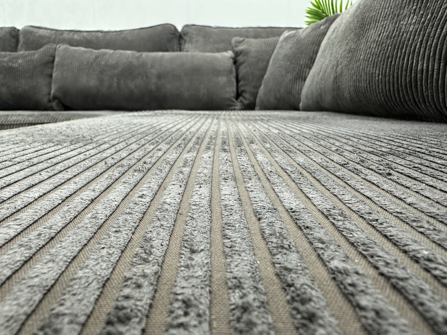 Grijze Ribstof Hoekbank ~ Losse Kussens Met Afneembare Hoezen