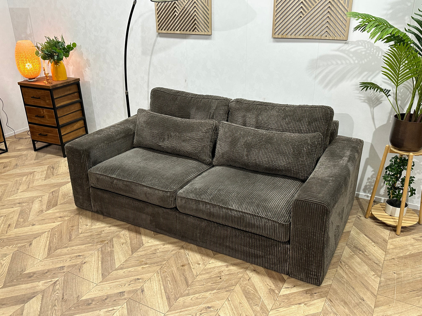 Antraciet Ribstof 2.5-Zits Bank ~ Losse Kussens Met Afneembare Hoezen