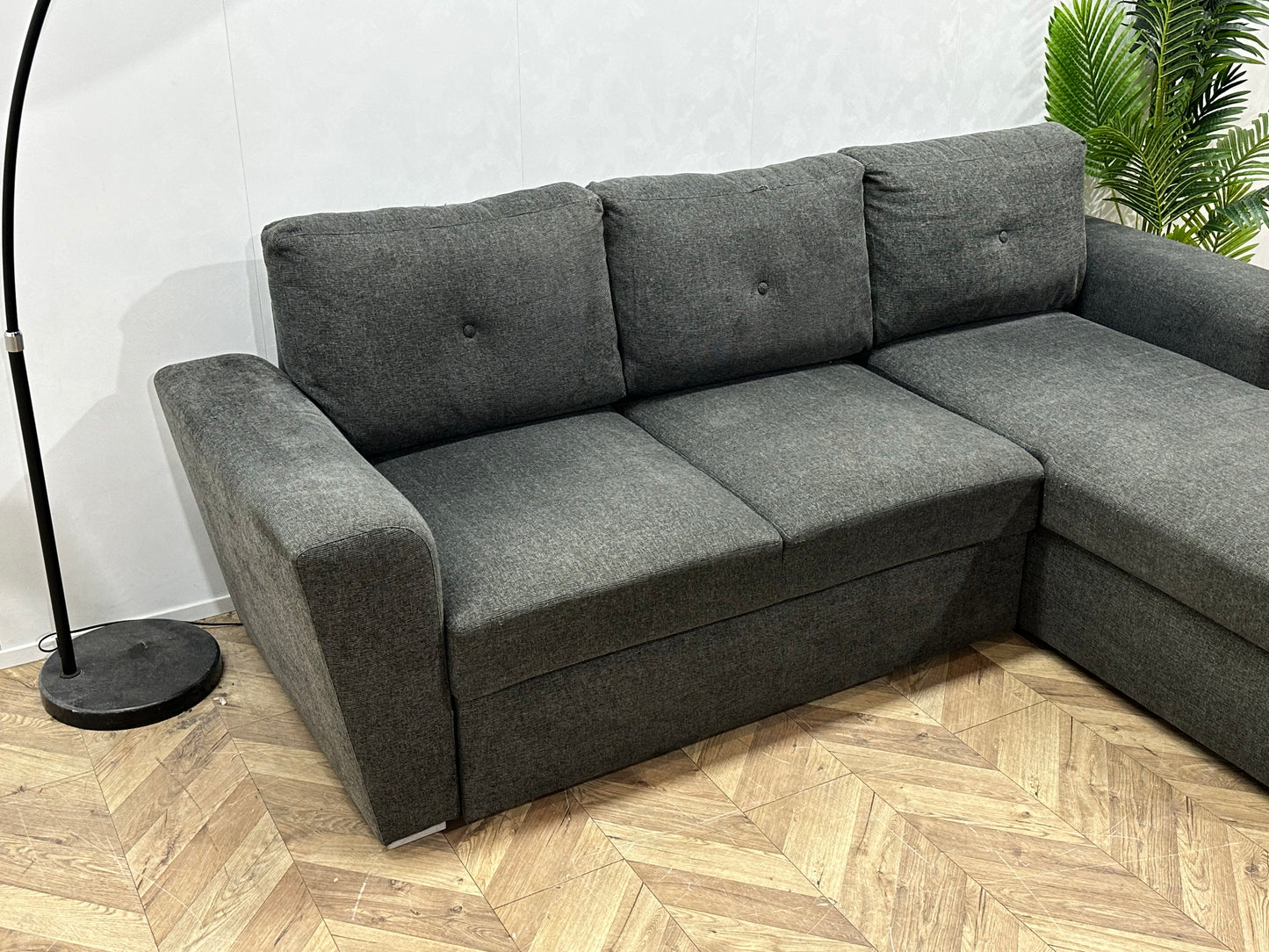 Grijze Hoekbank ~ Opbergruimte ~ Slaapfunctie