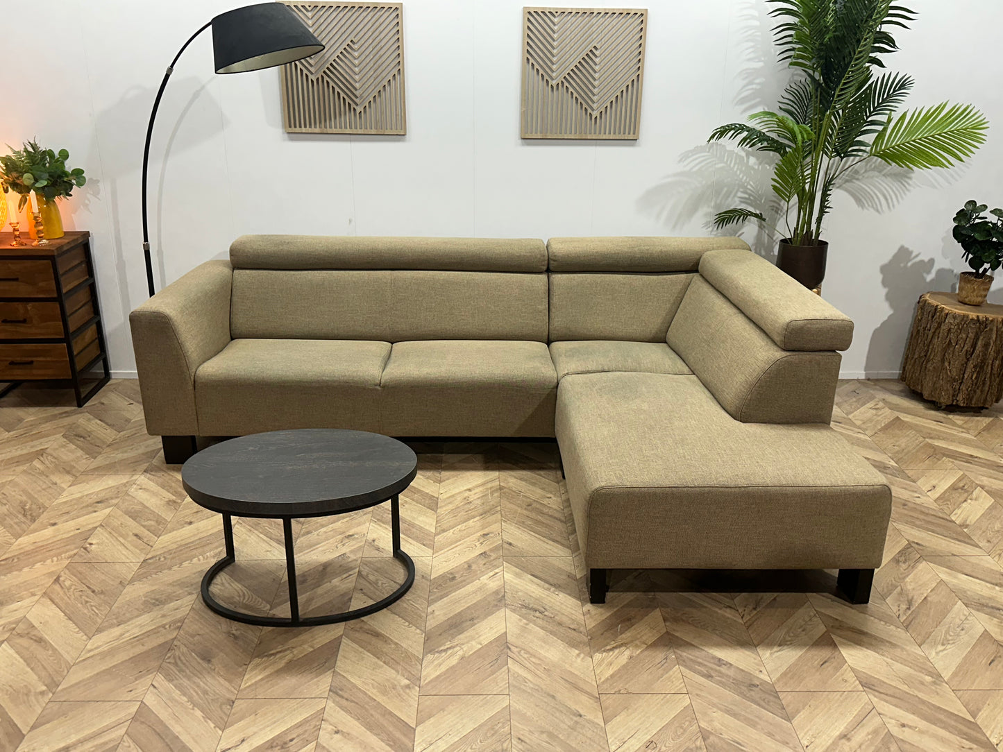 Beige Hoekbank ~ Verstelbare Hoofdsteunen