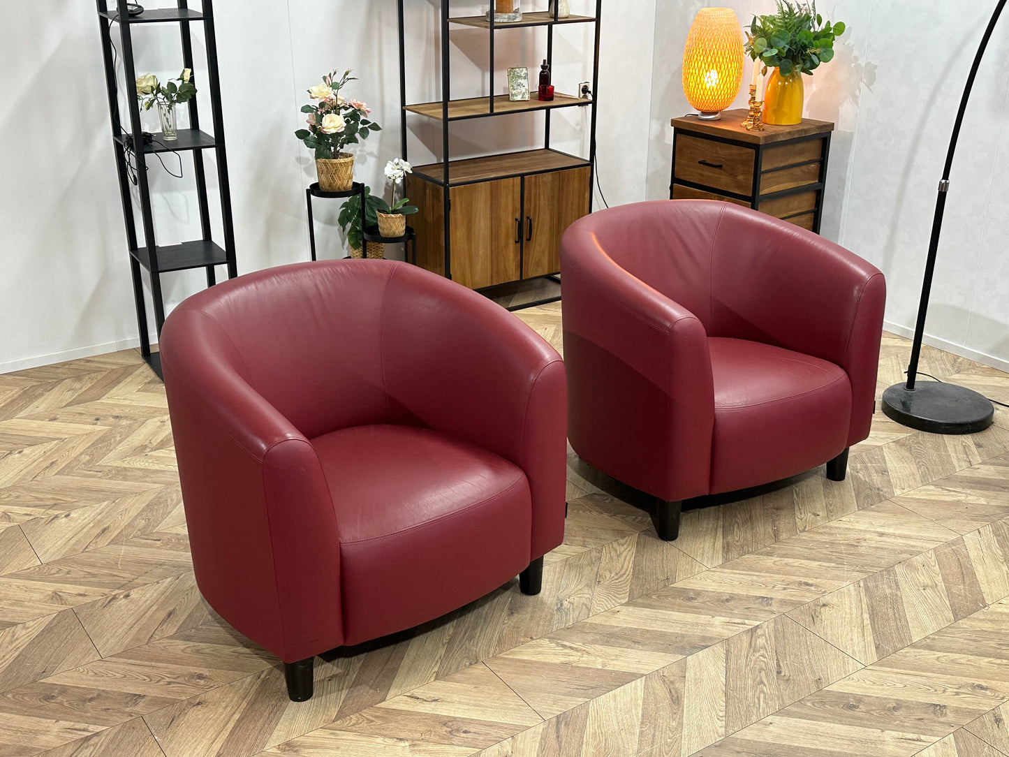 Rode Echt Lederen Stoelen Set