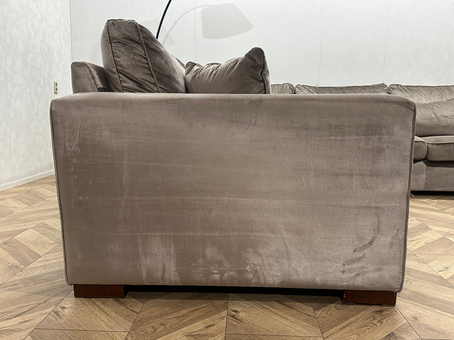 Grijze Ruime Velvet U Bank ~ Losse Kussens Met Afneembare Hoezen